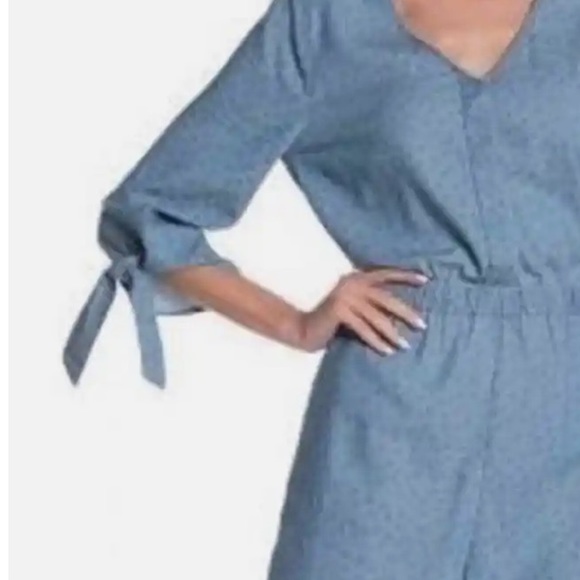 Nordstrom SUSINA V-Neck Stripe Chambray Romper Size L - Picture 3 of 6